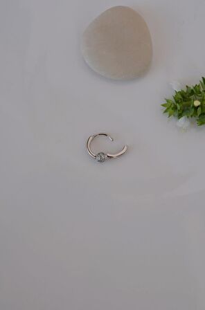 Gümüş Renkli Zirkon Toplu Halka Tragus Piercing Helix Kıkırdak Küpesi
