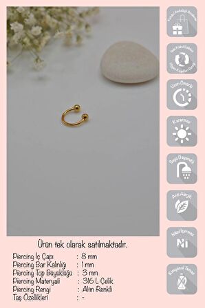 8 mm Gold Çelik Top Uçlu Piercing Septum Kıkırdak