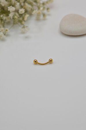 İki Ucu Top Çelik Piercing Kaş Helix Kıkırdak 8 mm Gold