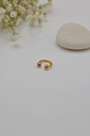 6 mm Gold Çelik Top Uçlu Taşlı Piercing Tragus Helix Kıkırdak