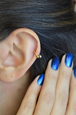 6 mm Gold Çelik Top Uçlu Taşlı Piercing Tragus Helix Kıkırdak