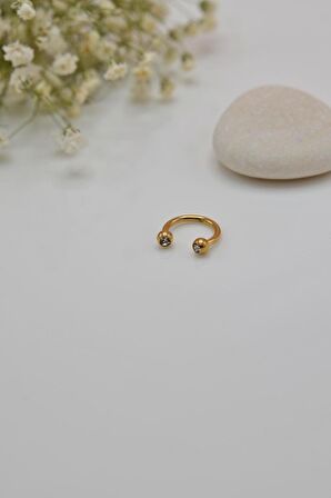 8 mm Gold Çelik Top Uçlu Taşlı Piercing Septum Kıkırdak