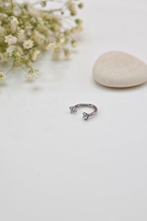 8 mm Gümüş Renk Çelik Taşlı Piercing Tragus Helix Kıkırdak