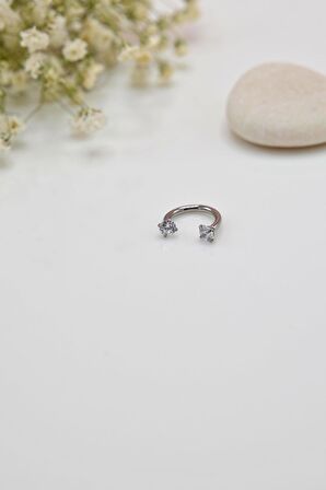 8 mm Gümüş Renk Çelik Taşlı Piercing Tragus Helix Kıkırdak