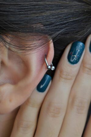 8 mm Gümüş Renk Çelik Top Uçlu Taşlı Piercing Septum Kıkırdak
