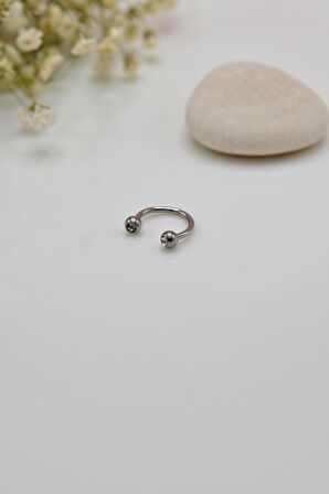 8 mm Gümüş Renk Çelik Top Uçlu Taşlı Piercing Septum Kıkırdak
