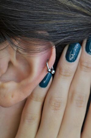 8 mm Gümüş Renk Çelik Top Uçlu Taşlı Piercing Septum Kıkırdak