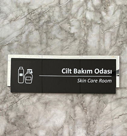 Silver Aynalı Parlak Siyah Seri Cilt Bakım Odası Kapı Isimliği Yönlendirme Levhası