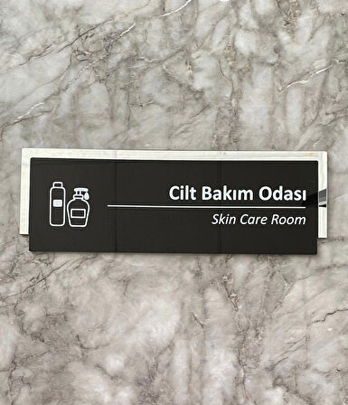 Silver Aynalı Parlak Siyah Seri Cilt Bakım Odası Kapı Isimliği Yönlendirme Levhası