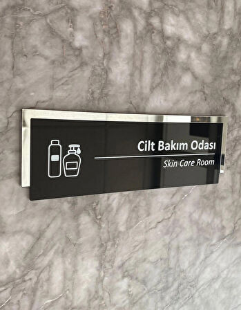 Silver Aynalı Parlak Siyah Seri Cilt Bakım Odası Kapı Isimliği Yönlendirme Levhası