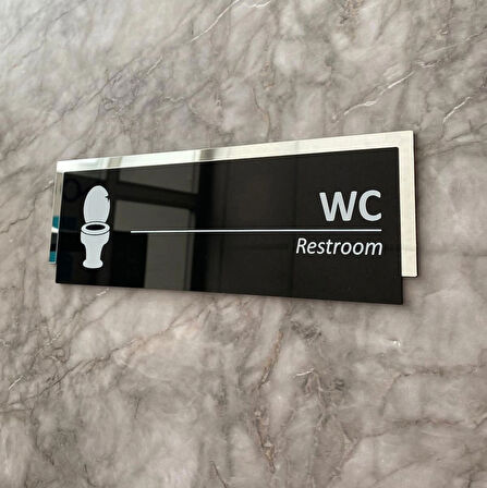 Silver Aynalı Parlak Siyah Seri WC Tuvalet Kapı Isimliği Yönlendirme Levhası