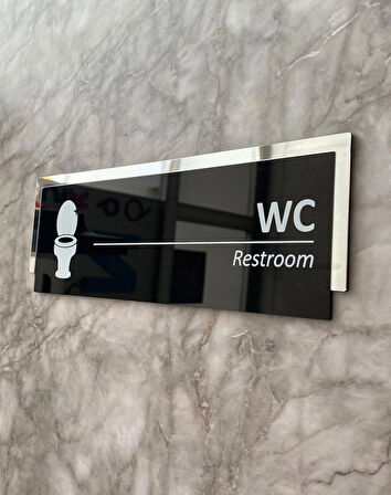 Silver Aynalı Parlak Siyah Seri WC Tuvalet Kapı Isimliği Yönlendirme Levhası