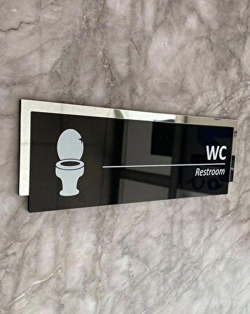 Silver Aynalı Parlak Siyah Seri WC Tuvalet Kapı Isimliği Yönlendirme Levhası