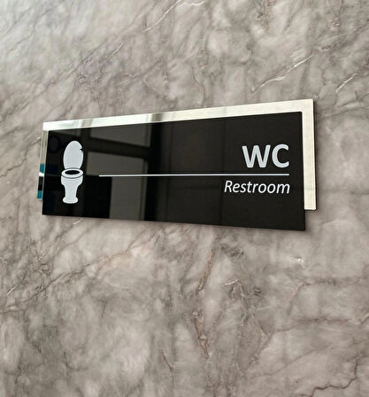 Silver Aynalı Parlak Siyah Seri WC Tuvalet Kapı Isimliği Yönlendirme Levhası
