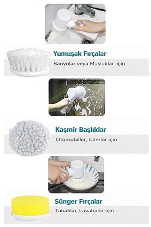 Şarjlı Elektrikli Temizlik Fırçası Mutfak Banyo Lavabo Ve Küvet İçin Çok Amaçlı Döner Fırça