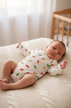 SaraKids Kız Bebek Yeni doğan 7’li Set Beyaz Meyve Desenli