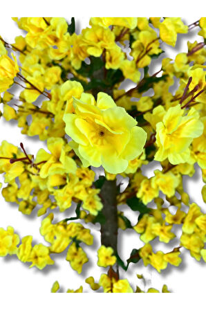 Sarı Bahar Dalı 180 Cm Yapay Ağaç 30x25 Gümüş Kemerli Siyah Saksı