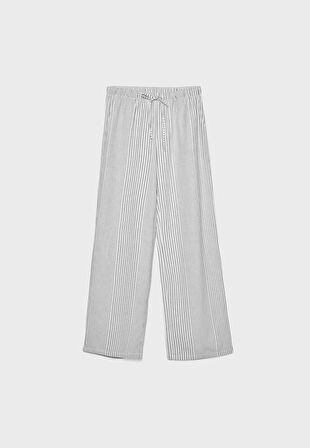 Dökümlü çizgili keten karışımlı pantolon