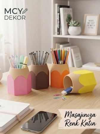 mcy dekor tasarım kurşun kalem şeklinde 9 cm kalemlik - renkli masaüstü kalemlik, ofis ve okul kalem kutusu, dekoratif organizer