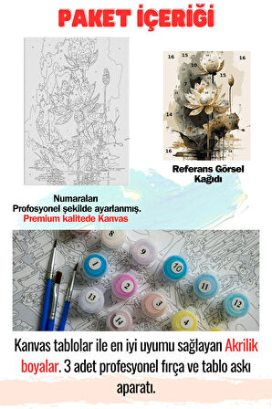 Sayılarla Boyama Çerçeveli Hobi Seti Numaralı Tuval Fırça Boya Dahil Kasnaklı SARI ÇİÇEK 40X50 Cm