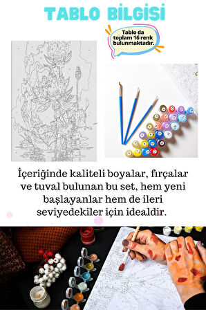 Sayılarla Boyama Çerçeveli Hobi Seti Numaralı Tuval Fırça Boya Dahil Kasnaklı SARI ÇİÇEK 40X50 Cm