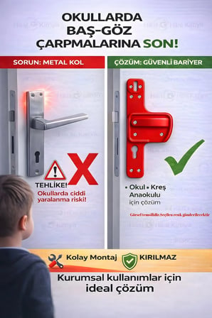 Bariyerli Kapı Kolu | SARI-BEYAZ| Çocuk Güvenlikli | Okul, Kreş ve Eğitim Alanlarına Uygun| Kırılmaz