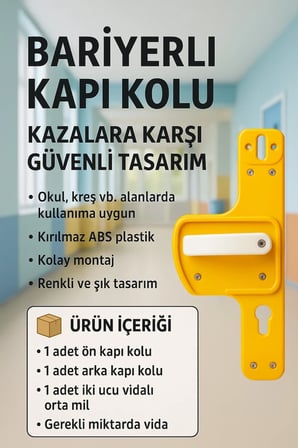 Bariyerli Kapı Kolu | SARI-BEYAZ| Çocuk Güvenlikli | Okul, Kreş ve Eğitim Alanlarına Uygun| Kırılmaz