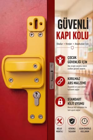 Okul, Kreş ve Eğitim Alanları İçin Bariyerli Kapı Kolu | Çocuk Güvenlikli | Kırılmaz | 10'lu Paket