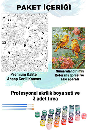 Sayılarla Boyama Seti Numaralı Tuval Fırça Boya 40x50 Cm Sarı Kanarya