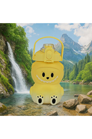 Labubu Matara Sarı 1000 ml – Sevimli Kapaklı Su Şişesi, Okul & Spor İçin Dayanıklı Su Kabı