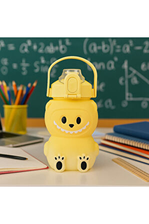 Labubu Matara Sarı 1000 ml – Sevimli Kapaklı Su Şişesi, Okul & Spor İçin Dayanıklı Su Kabı