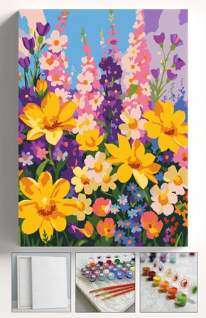 Sayılarla Boyama Seti Numaralı Tuval Fırça Boya Askı Aparatı Dahil Set 40x50 Cm - SARI PAPATYALAR