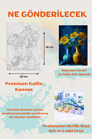 Sayılarla Boyama Seti Numaralı Tuval Fırça Boya SARI ÇİÇEK 40x50 Cm