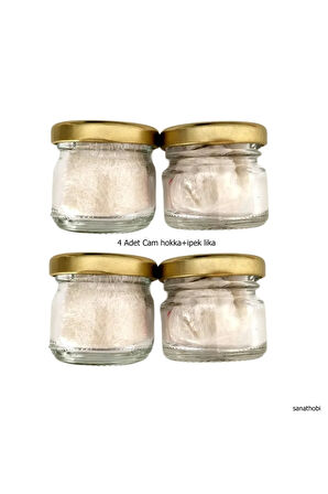 ipek Likalı Cam Hokka Sarı Kapak, Hat Sanatı Kaliigrafi, Minyatür Tezhip Hokka-28ml-4 Adet