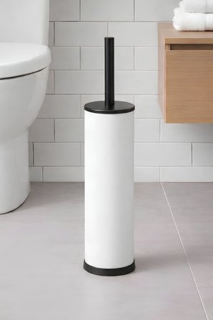 Metal Tuvalet Fırçası - Modern Banyo Klozet Fırça Takımı - Kapaklı Tasarım Titan Beyaz 7000