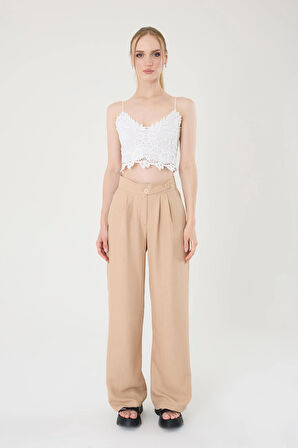 Keten Karışımlı Kore Model Palazzo Pantolon