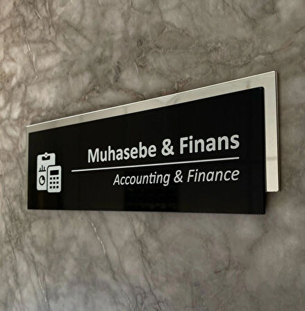 Silver Aynalı Siyah Parlak Seri Muhasebe&Finans Kapı Isimliği