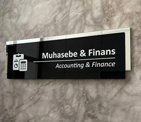 Silver Aynalı Siyah Parlak Seri Muhasebe&Finans Kapı Isimliği