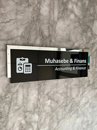 Silver Aynalı Siyah Parlak Seri Muhasebe&Finans Kapı Isimliği