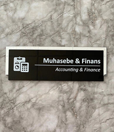 Silver Aynalı Siyah Parlak Seri Muhasebe&Finans Kapı Isimliği
