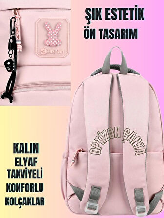 PEMBE renk Tokalı OKUL ÇANTASI ve Little PONNY SULUK 2'li KIRTASİYE SETİ, SU GEÇİRMEZ ÇANTA