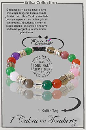 Sertifikalı Silver Hematitli - 7 Çakra Doğal Taş Bileklik - Akik Ametist Kuvars Aventurin