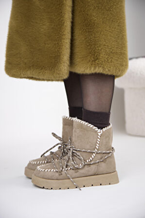 219851141-32S Kadın Yumuşak Rahat Kürklü Bot - Tekstil Süet Kışlık Vizon Bot