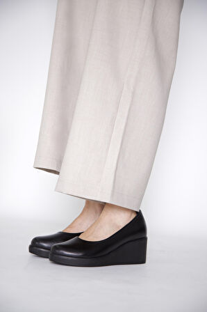 215551114-1 Siyah Deri Napa Kadın Topuklu Ayakkabı