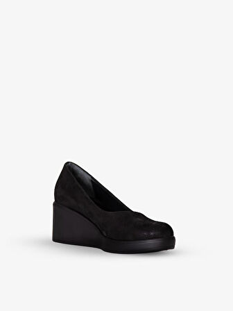 215451114-1 Kadın Topuklu Ayakkabı Siyah Deri Süet