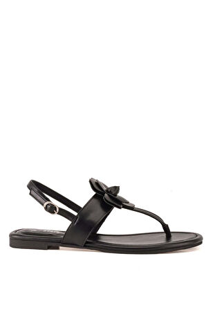 Stato Çiçek Detaylı Kadın Sandalet Siyah