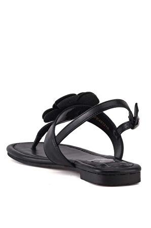 Stato Çiçek Detaylı Kadın Sandalet Siyah