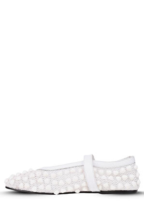 Stato Taş Detaylı Kadın Babet Beyaz