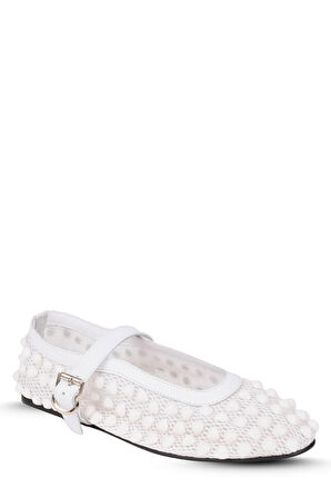 Stato Taş Detaylı Kadın Babet Beyaz