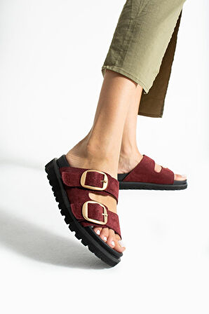 Stato Tekstil-Nappa  Hafif Comfort Kadın Bordo Terlik 25Y-1478